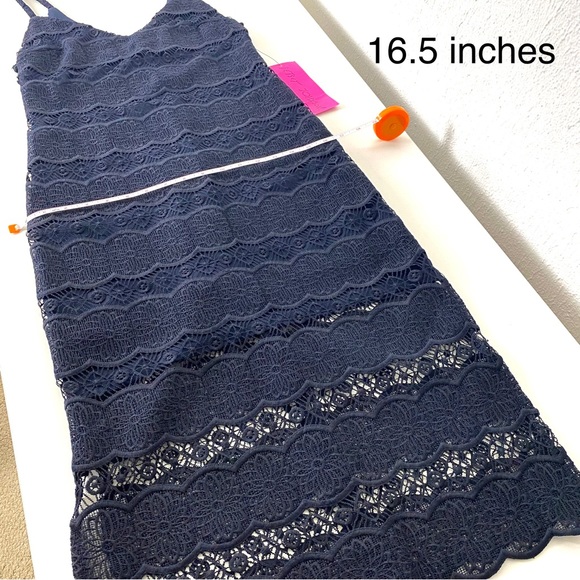 Betsey Johnson NWT Navy Sleeveless Midi Dress with Lace Crochet Overlay Size 0 - Picture 13 of 15